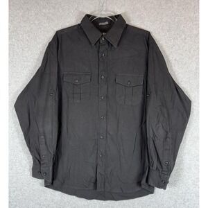 Beverly Hills Polo Club Shirt Mens Large Black Button Up Long Sleeve Pocket Work